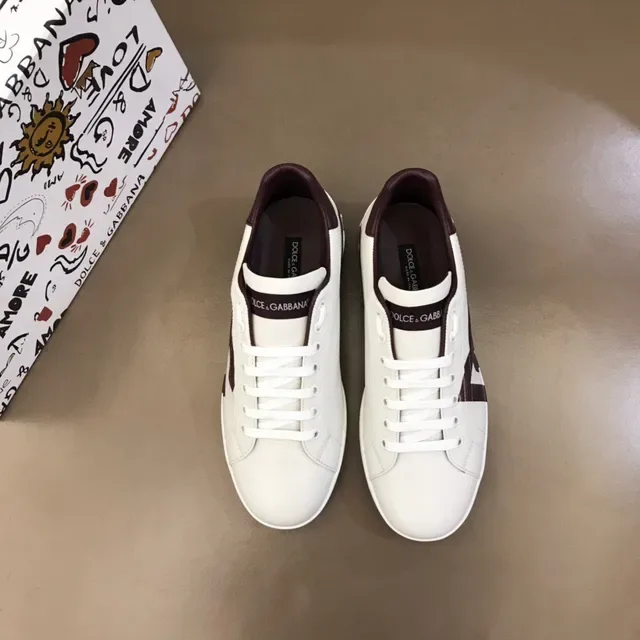 Dolce & Gabbana Portofino White Burgundy Zapatillas Lifestyle de Cuero Low-Top 9