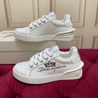 Dolce & Gabbana White Black Low-Top Leather-Like Upper Lifestyle Sneakers