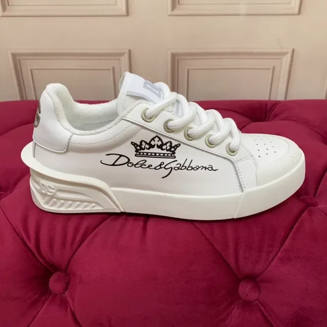 Dolce & Gabbana White Black Low-Top Leather-Like Upper Lifestyle Sneakers 2