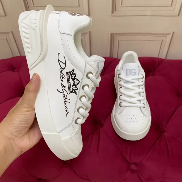Dolce & Gabbana White Black Low-Top Leather-Like Upper Lifestyle Sneakers 4