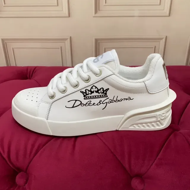 Dolce & Gabbana White Black Low-Top Leather-Like Upper Lifestyle Sneakers 5