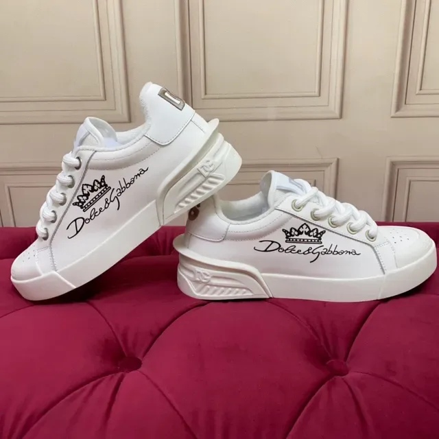 Dolce & Gabbana White Black Low-Top Leather-Like Upper Lifestyle Sneakers 6
