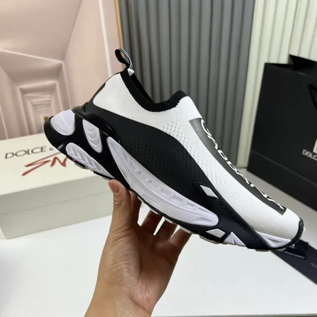 Dolce & Gabbana Sneakers Lifestyle Blanc et Noir avec Upper en Maille et Bande avec Logo Bold 4