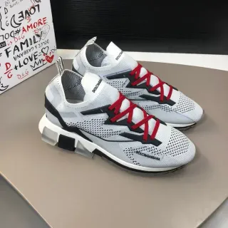 Dolce & Gabbana White Red Knit Upper Contrast Black Overlays Sneakers