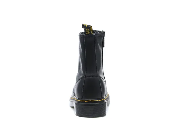 Dr. Martens 1460 Bottes Martin Cuir Noir Lisse Couture Jaune 5