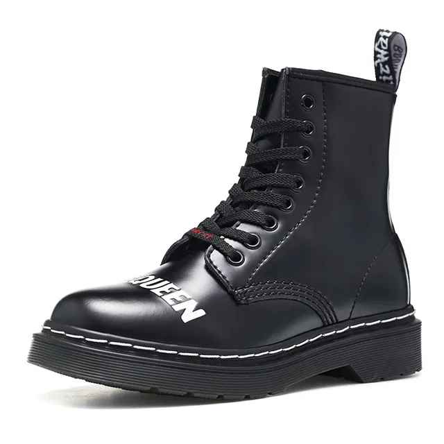 Dr. Martens 1460 黑色白色 光滑鞋面 8孔系带 马丁靴 7