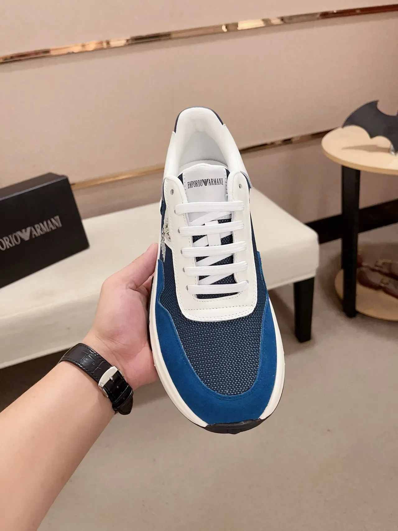 Emporio Armani Blue White Chunky Platform Sole Mixed Suede And Mesh Upper Lifestyle Sneakers 2