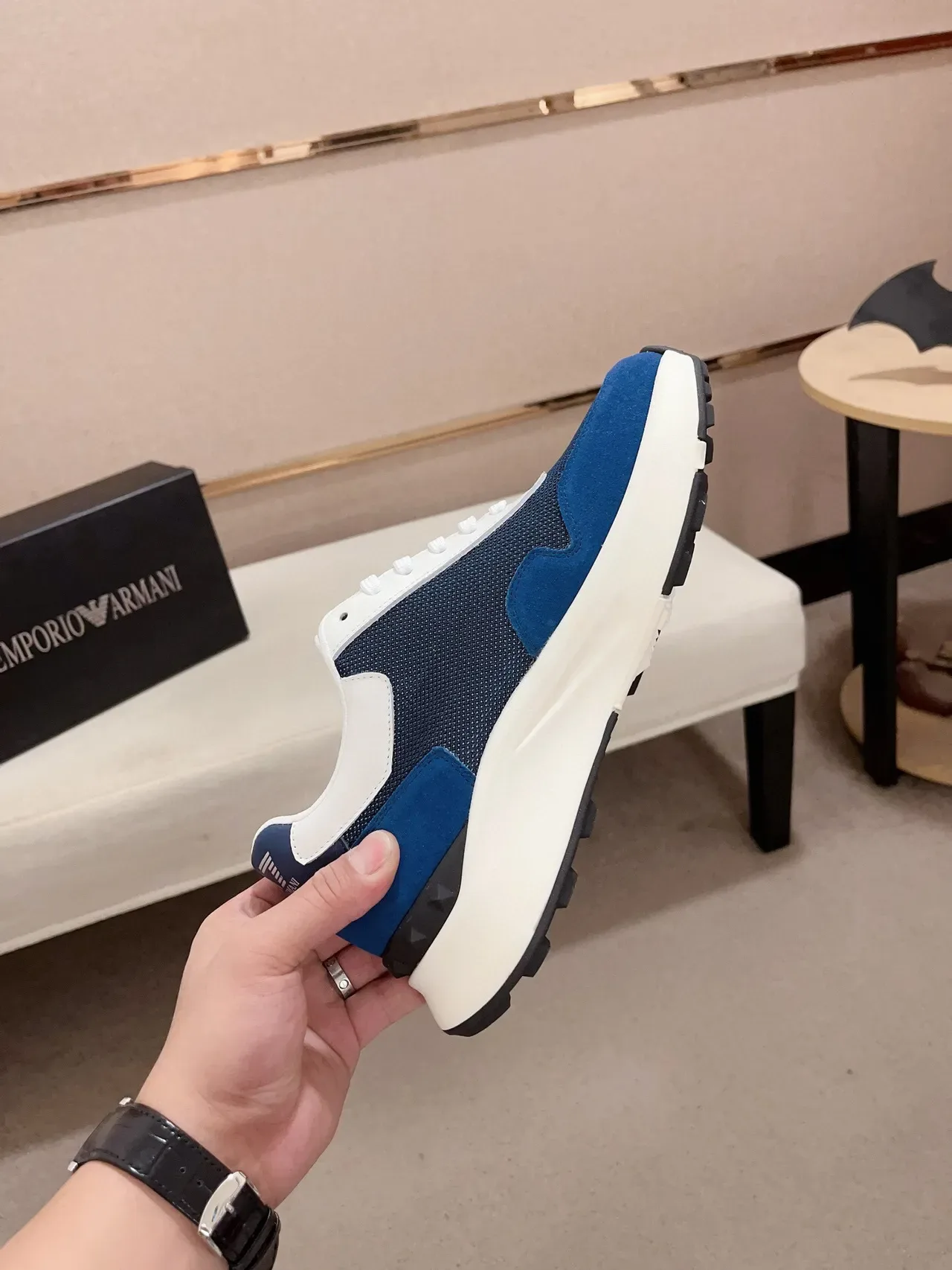 Emporio Armani Blue White Chunky Platform Sole Mixed Suede And Mesh Upper Lifestyle Sneakers 5