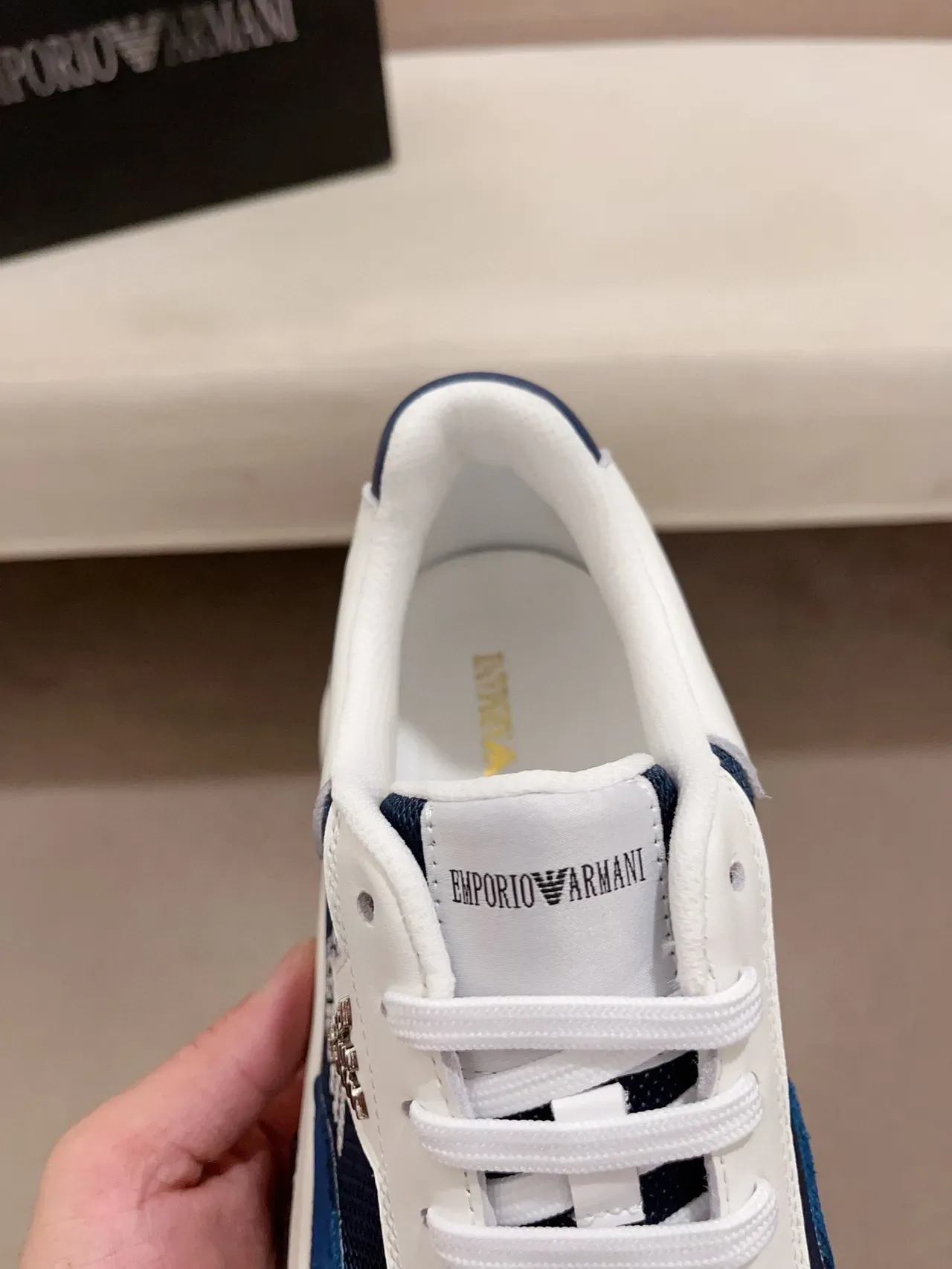 Emporio Armani Blue White Chunky Platform Sole Mixed Suede And Mesh Upper Lifestyle Sneakers 6