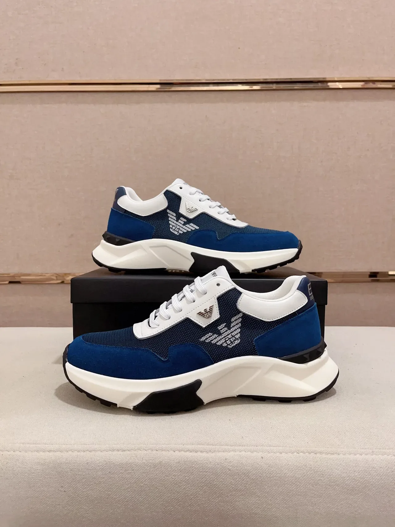 Emporio Armani Blue White Chunky Platform Sole Mixed Suede And Mesh Upper Lifestyle Sneakers 7