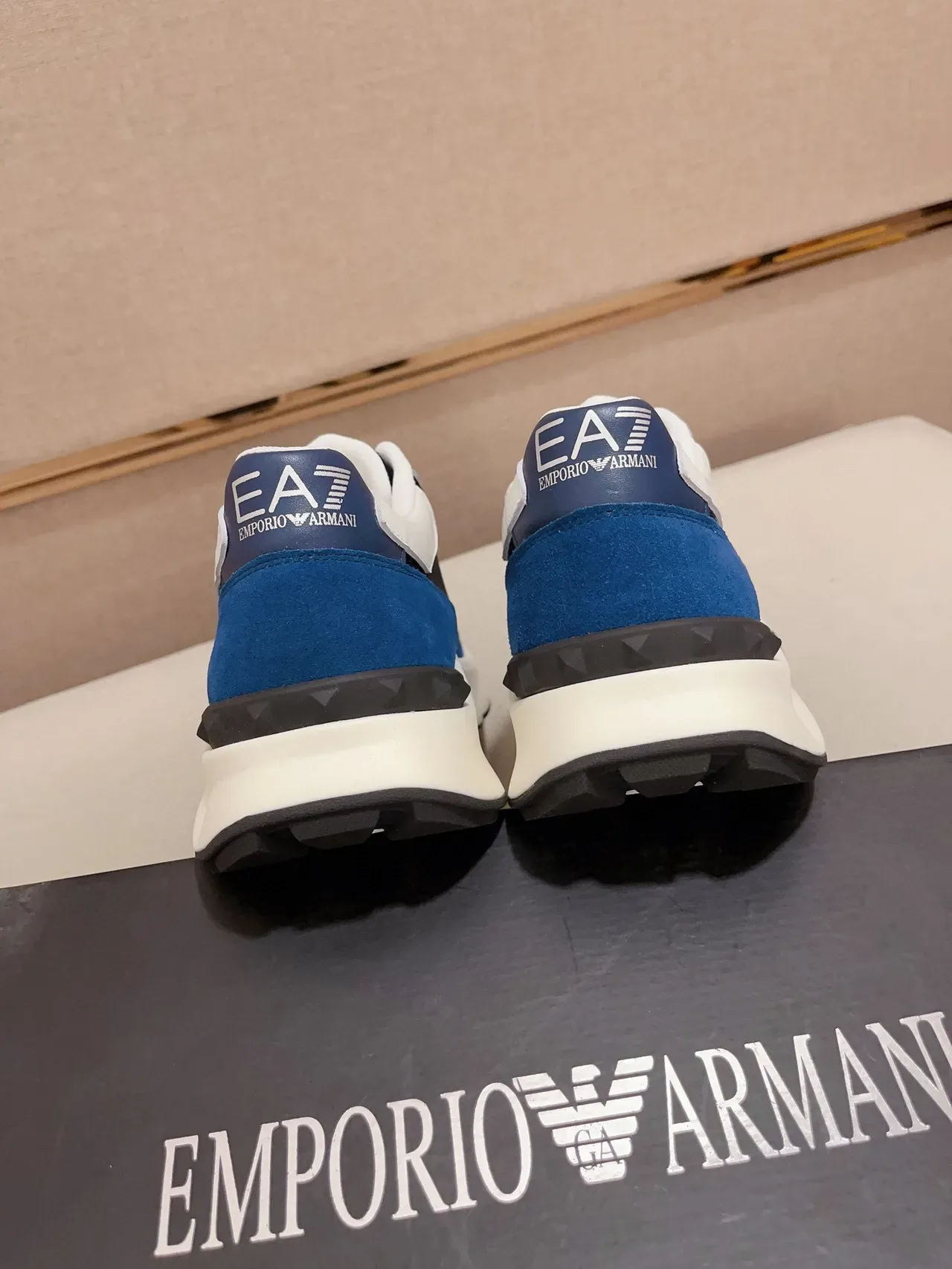 Emporio Armani Blue White Chunky Platform Sole Mixed Suede And Mesh Upper Lifestyle Sneakers 8