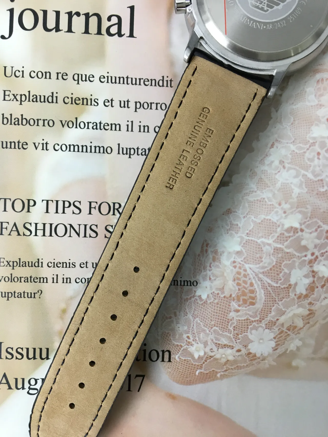 Emporio Armani Cronógrafo Esfera Plateada Correa de Cuero Negro Reloj de Cuarzo 4