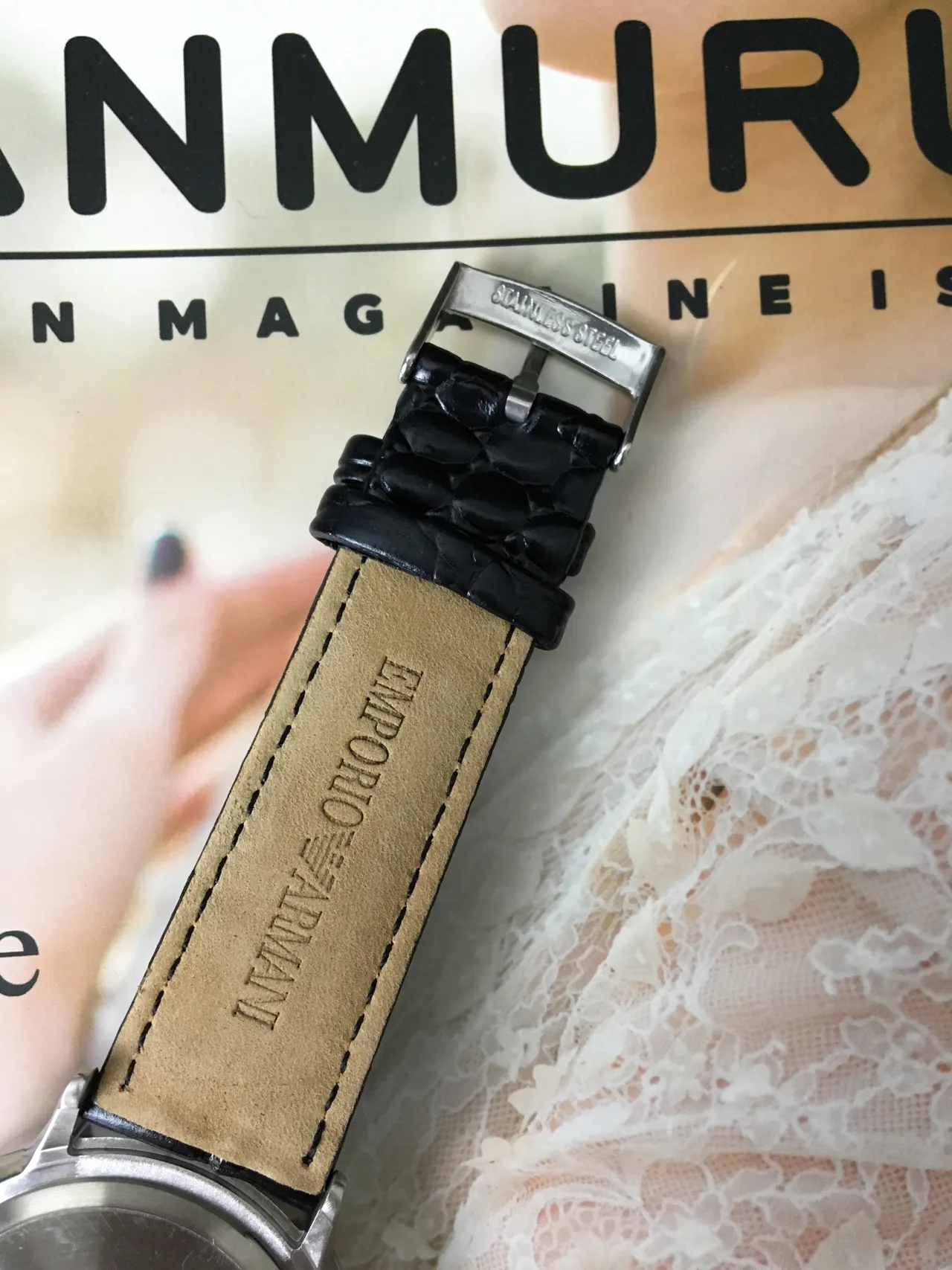 Emporio Armani Cronógrafo Esfera Plateada Correa de Cuero Negro Reloj de Cuarzo 5