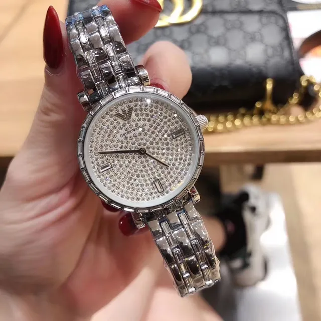 Emporio Armani क्रिस्टल-पेव्ड डायल क्वार्ट्ज घड़ी 6