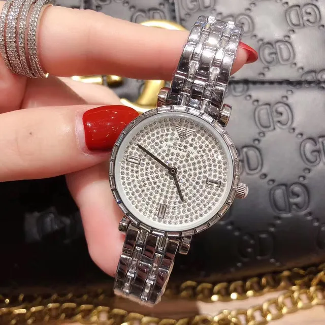 Emporio Armani क्रिस्टल-पेव्ड डायल क्वार्ट्ज घड़ी 7