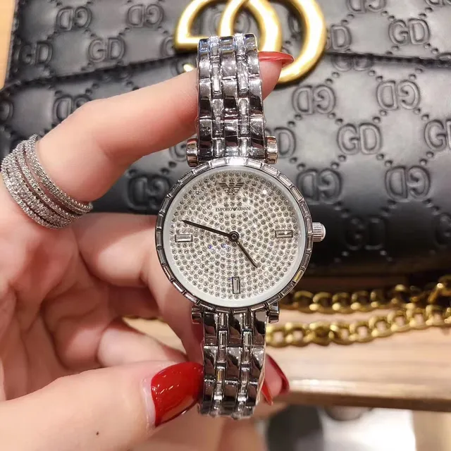 Emporio Armani क्रिस्टल-पेव्ड डायल क्वार्ट्ज घड़ी 8