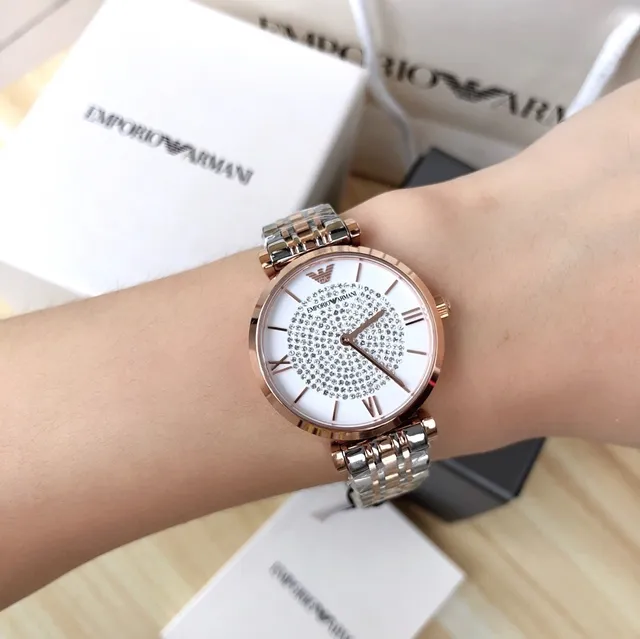 Emporio Armani Relógio de Quartzo Bicolor com Mostrador Pavimentado com Cristais 2
