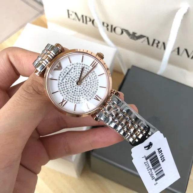Emporio Armani Relógio de Quartzo Bicolor com Mostrador Pavimentado com Cristais 4