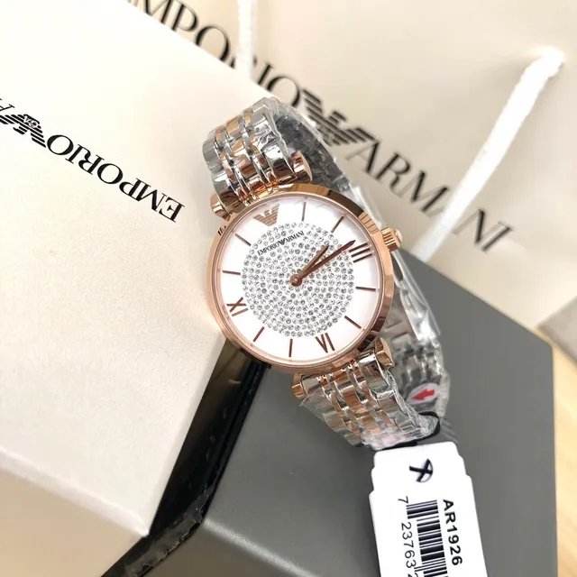 Emporio Armani Relógio de Quartzo Bicolor com Mostrador Pavimentado com Cristais 5