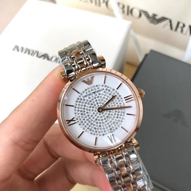 Emporio Armani Relógio de Quartzo Bicolor com Mostrador Pavimentado com Cristais 7