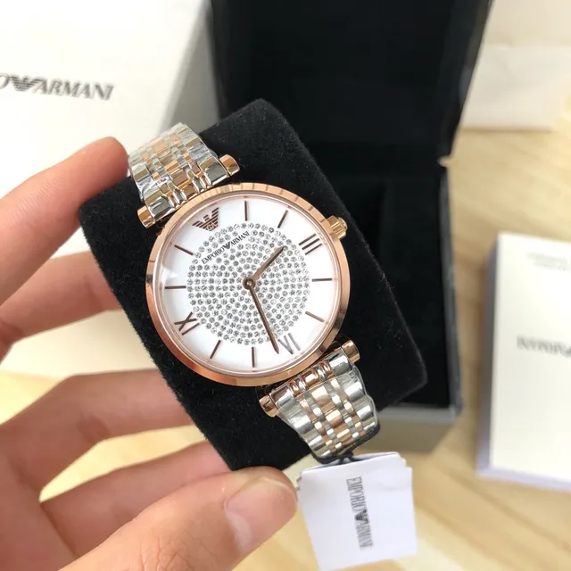 Emporio Armani Relógio de Quartzo Bicolor com Mostrador Pavimentado com Cristais 8