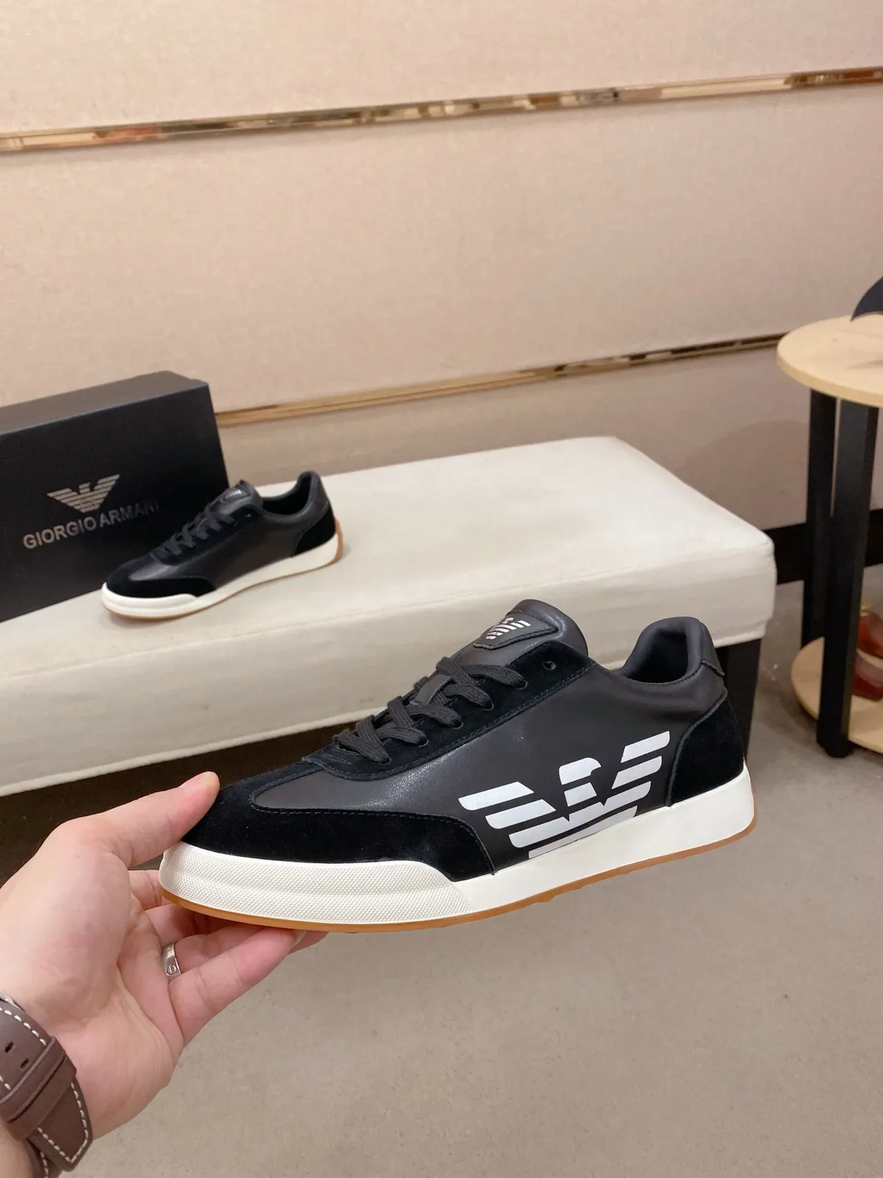 Emporio Armani Eagle Sneaker Black Suede Leather White Cupsole Lifestyle Sneakers 3