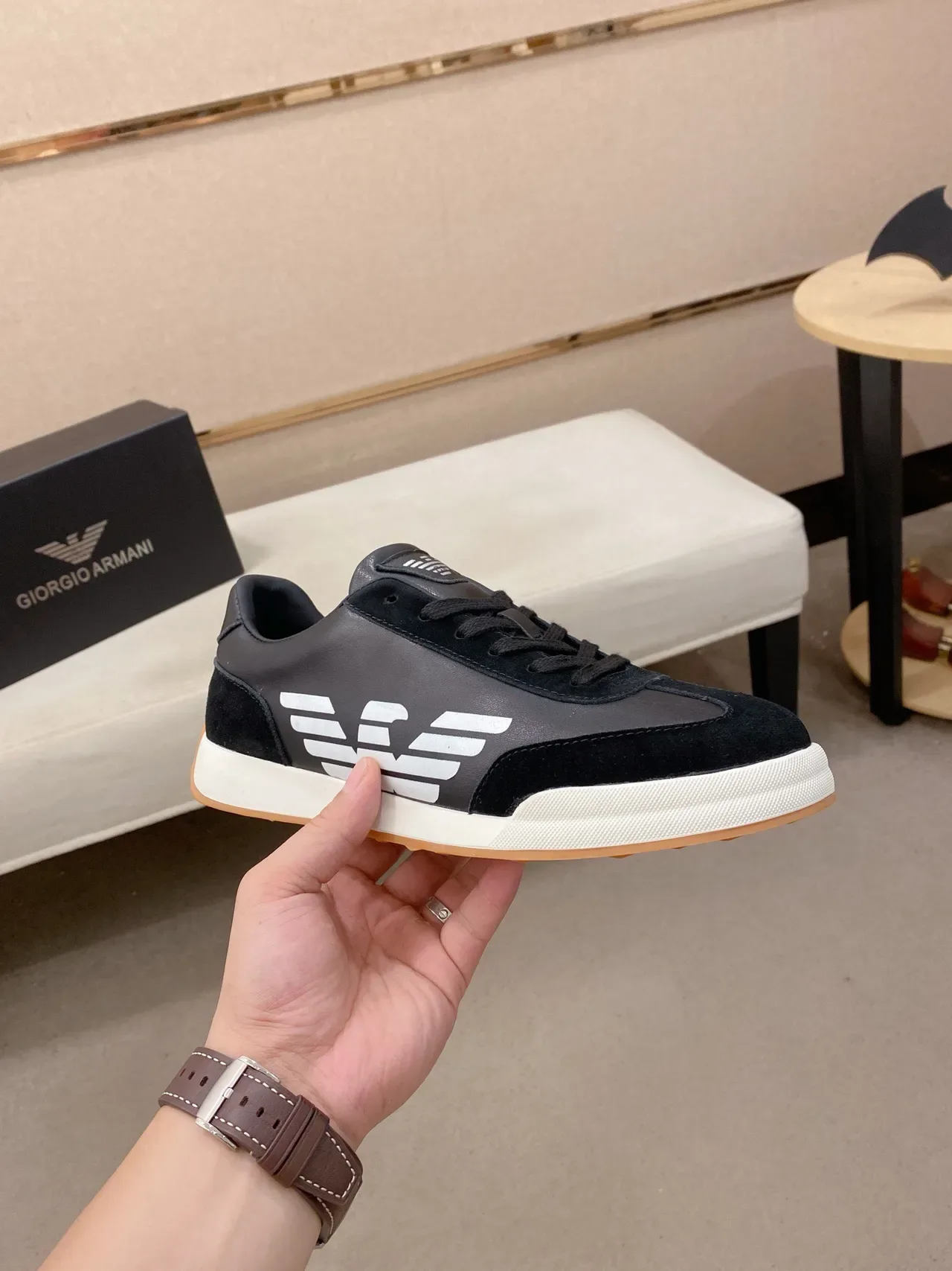 Emporio Armani Eagle Sneaker Black Suede Leather White Cupsole Lifestyle Sneakers 4
