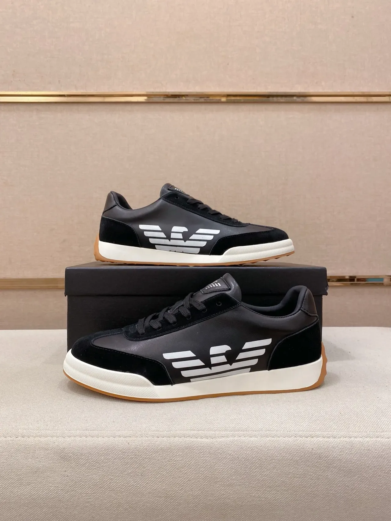 Emporio Armani Eagle Sneaker Black Suede Leather White Cupsole Lifestyle Sneakers 7