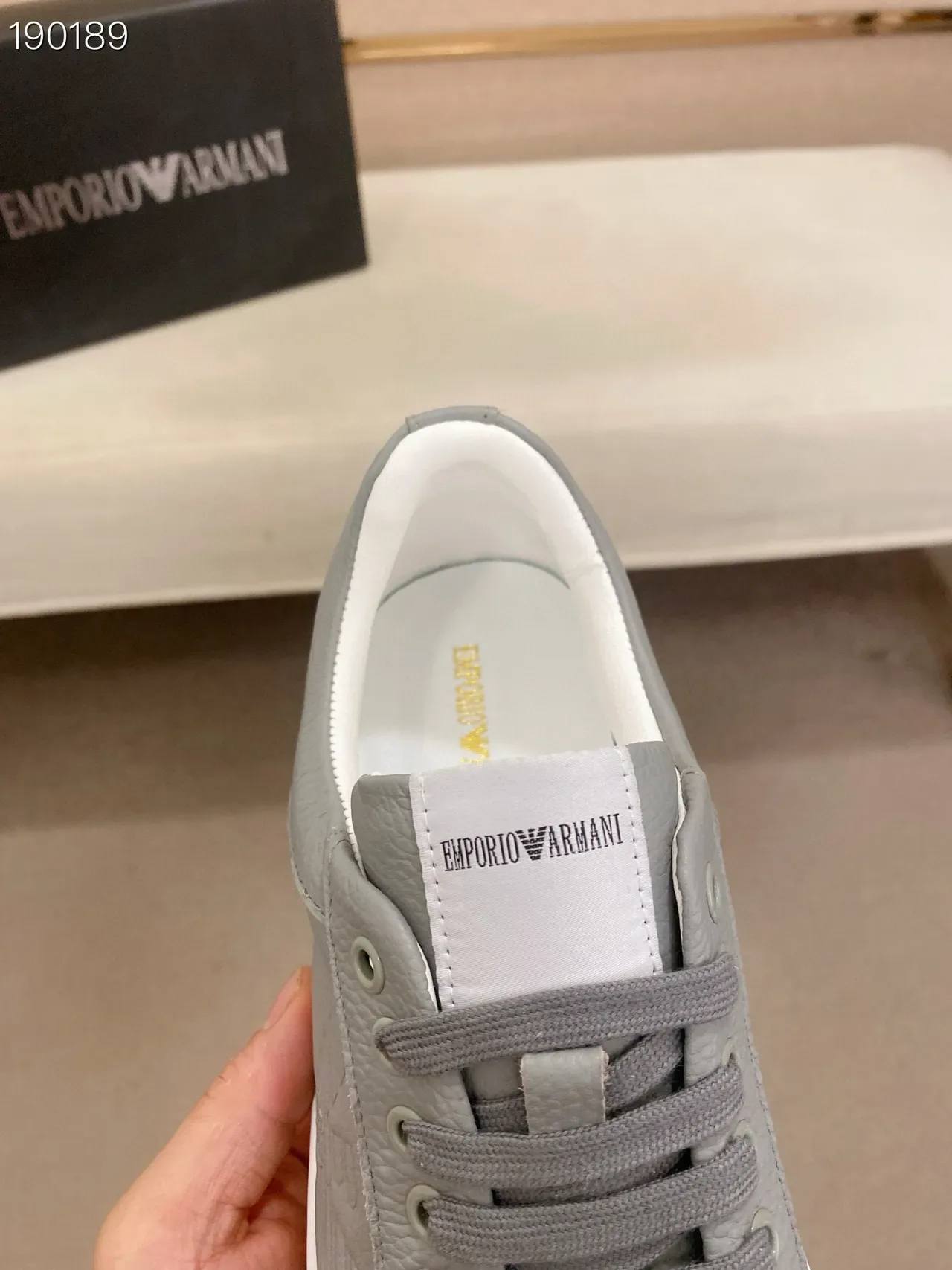 Emporio Armani Cinza Branco Low-Top Couro Texturizado Tênis Lifestyle 6