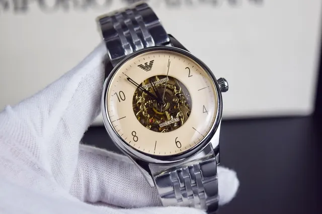 Emporio Armani Meccanico Esquelette Cadran Crème Montre Mécanique 6