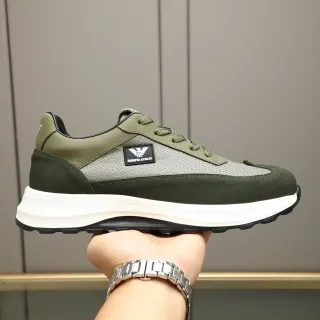 Emporio Armani Olive and Dark Green Suede-Mesh Lifestyle Sneaker