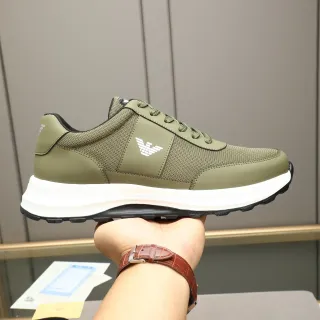 Emporio Armani Olive Green Mesh-Synthetic Eagle Logo Lifestyle Sneakers