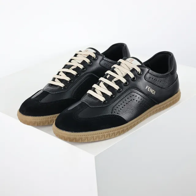 Fendi Black Beige Perforated Leather Suede Paneling Lifestyle Sneakers 2