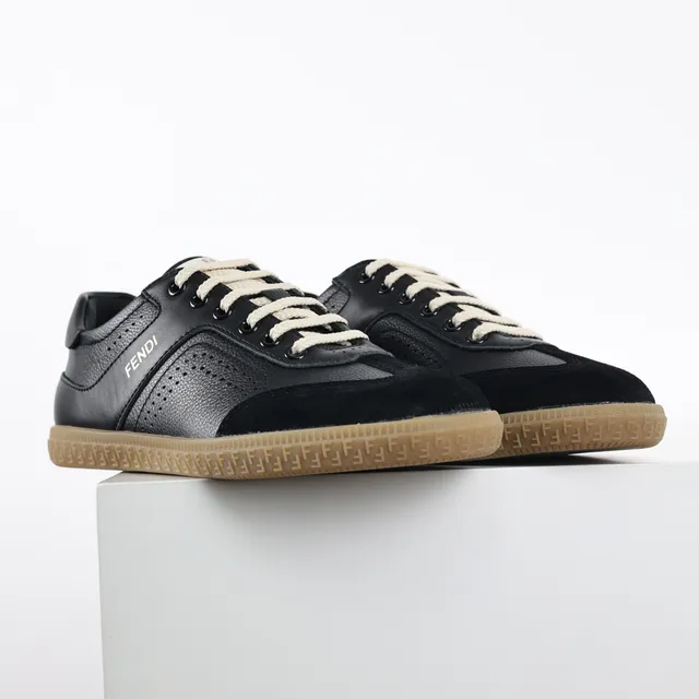 Fendi Black Beige Perforated Leather Suede Paneling Lifestyle Sneakers 3