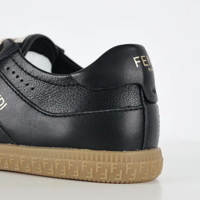 Fendi Black Beige Perforated Leather Suede Paneling Lifestyle Sneakers 4