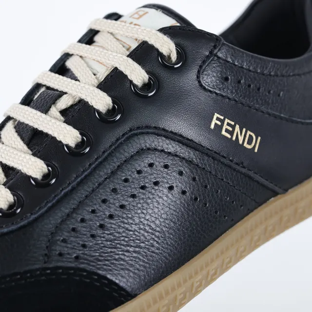 Fendi Black Beige Perforated Leather Suede Paneling Lifestyle Sneakers 6