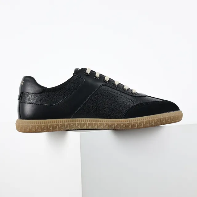 Fendi Black Beige Perforated Leather Suede Paneling Lifestyle Sneakers 7