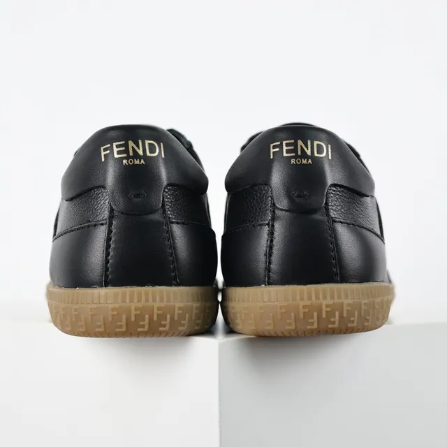 Fendi Black Beige Perforated Leather Suede Paneling Lifestyle Sneakers 8