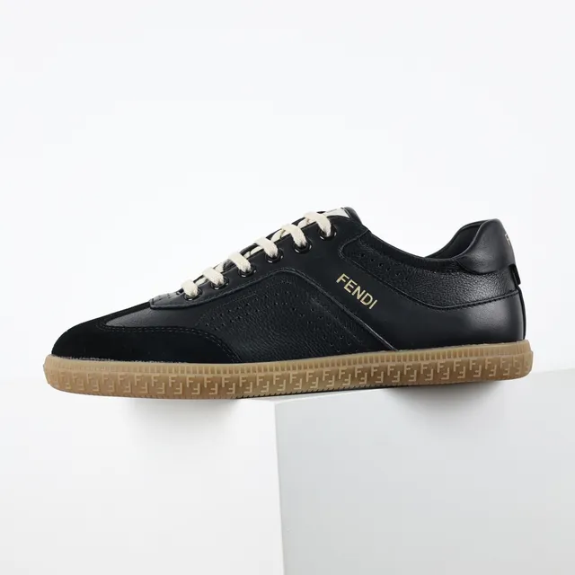 Fendi Black Beige Perforated Leather Suede Paneling Lifestyle Sneakers 9