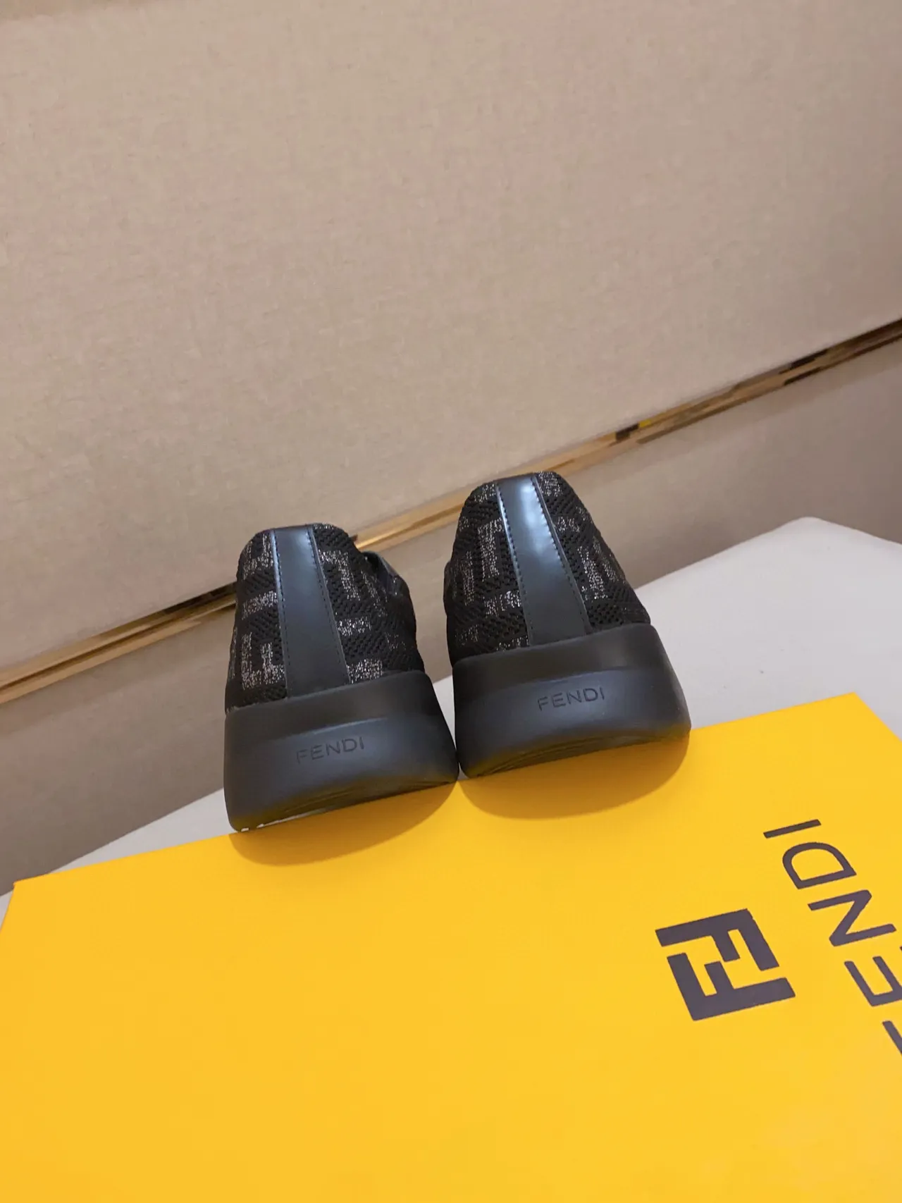 Fendi Black Gray Monogrammed Mesh Upper Sculpted Ridged Sole Chunky Sneakers 4