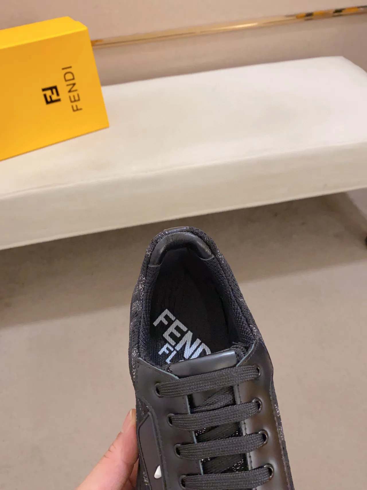 Fendi Black Gray Monogrammed Mesh Upper Sculpted Ridged Sole Chunky Sneakers 5