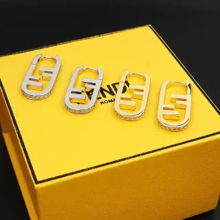 Fendi FF Logo Pavé Crystal 圈耳环