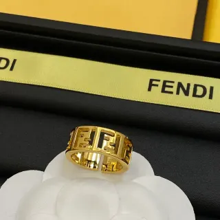Fendi FF Logo خاتم عريض ذهبي