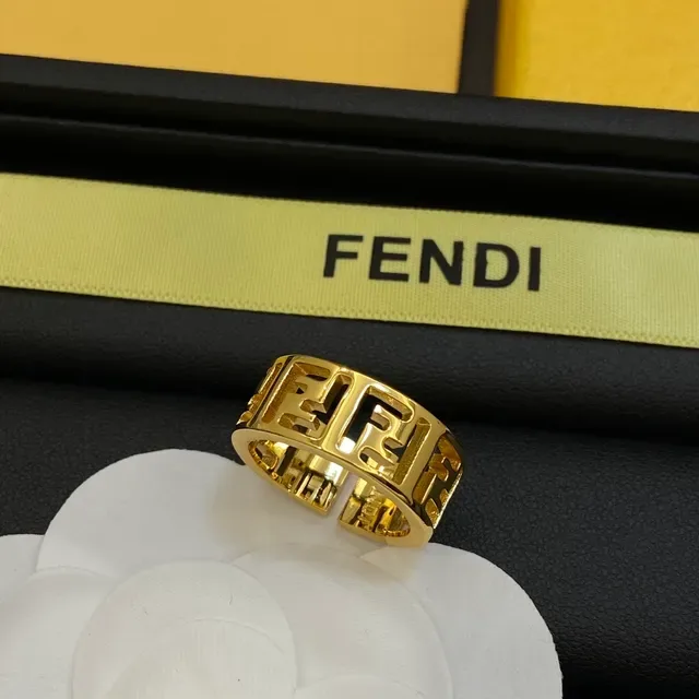 Fendi FF Logo Wide Band Gold-Tone Ring 2