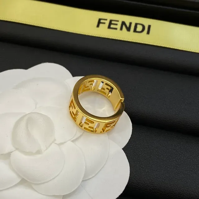 Fendi FF Logo Wide Band Gold-Tone Ring 3