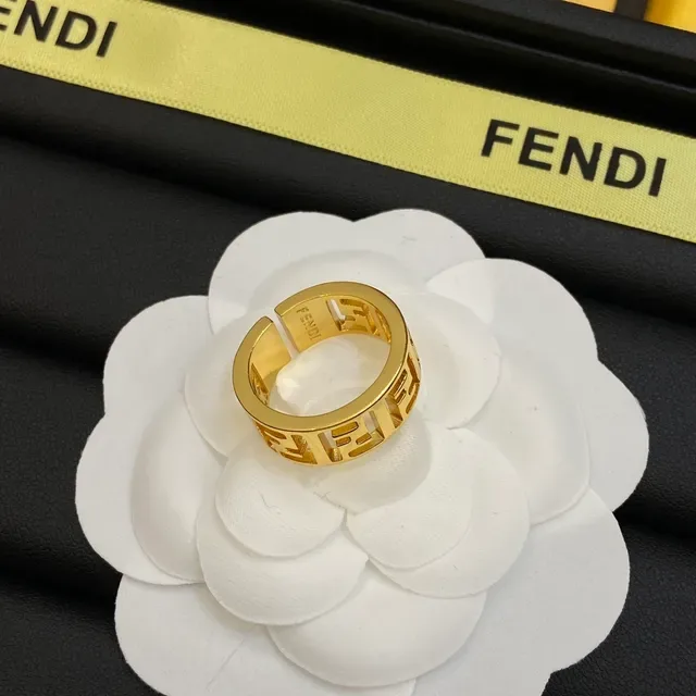 Fendi FF Logo Wide Band Gold-Tone Ring 4