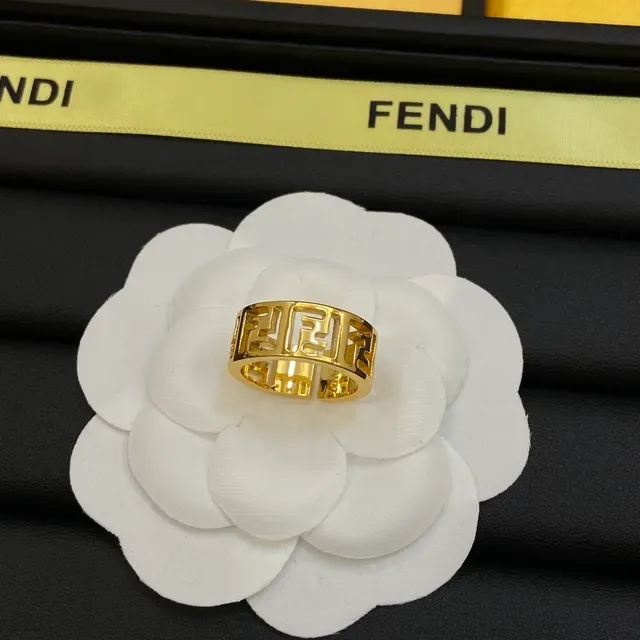 Fendi FF Logo Wide Band Gold-Tone Ring 5