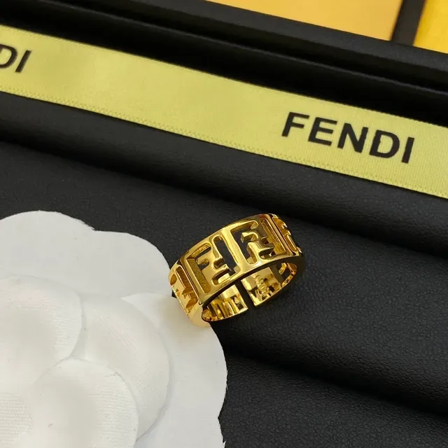 Fendi FF Logo Wide Band Gold-Tone Ring 6