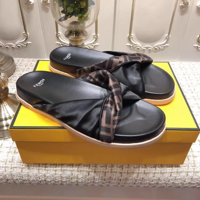 Fendi FF Monogram Strap Black Slippers 2