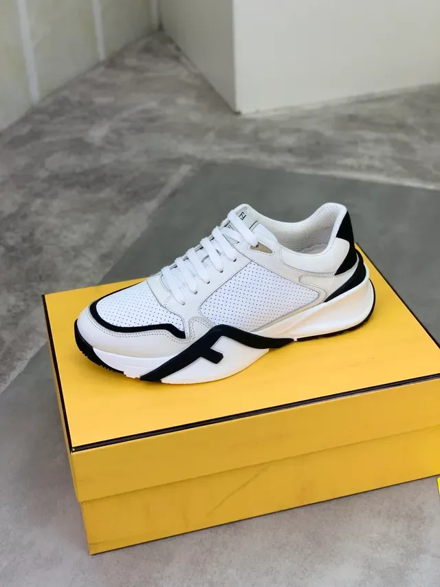 Fendi First White Black Perforated Leather Upper Contrast Trim Chunky Sneakers 2